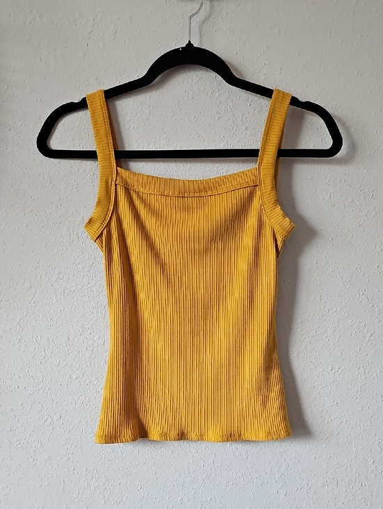Reformation Tops - Reformation Ribbed Square-Neck Tank Top - Mustard